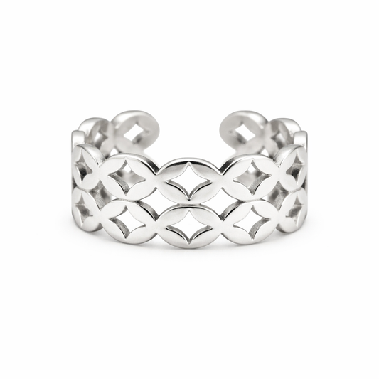 Silver Geometric Cutout Ring