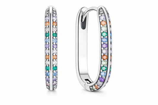 Silver Zirconia U-Shaped Hoop Earrings