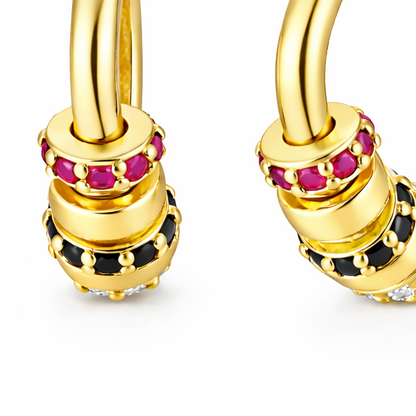 Gold Triple Charm Hoop Earrings