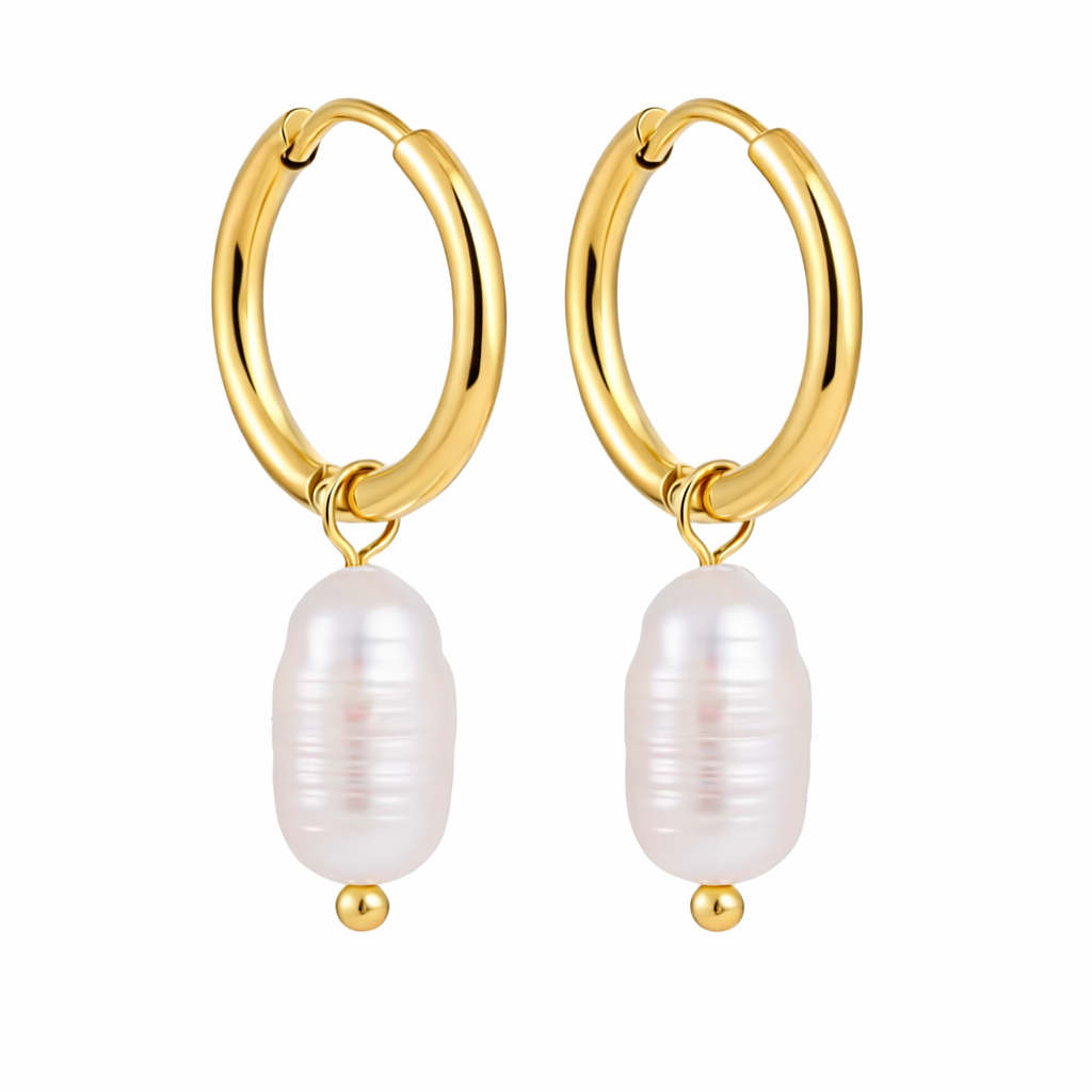 Gold Freshwater Pearl Huggie Earrings