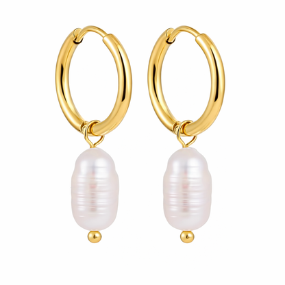 Gold Freshwater Pearl Huggie Earrings