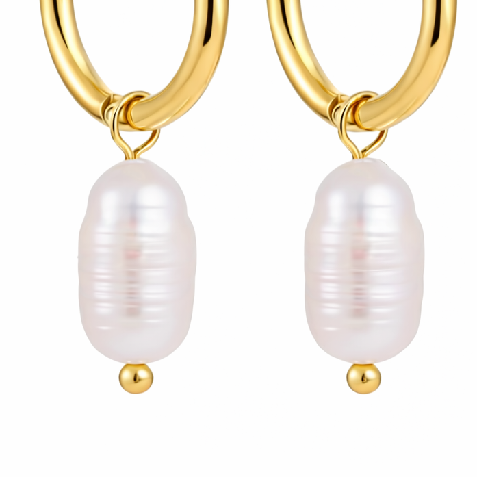 Gold Freshwater Pearl Huggie Earrings