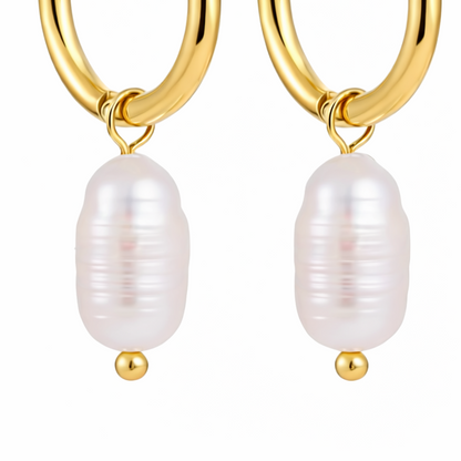 Gold Freshwater Pearl Huggie Earrings