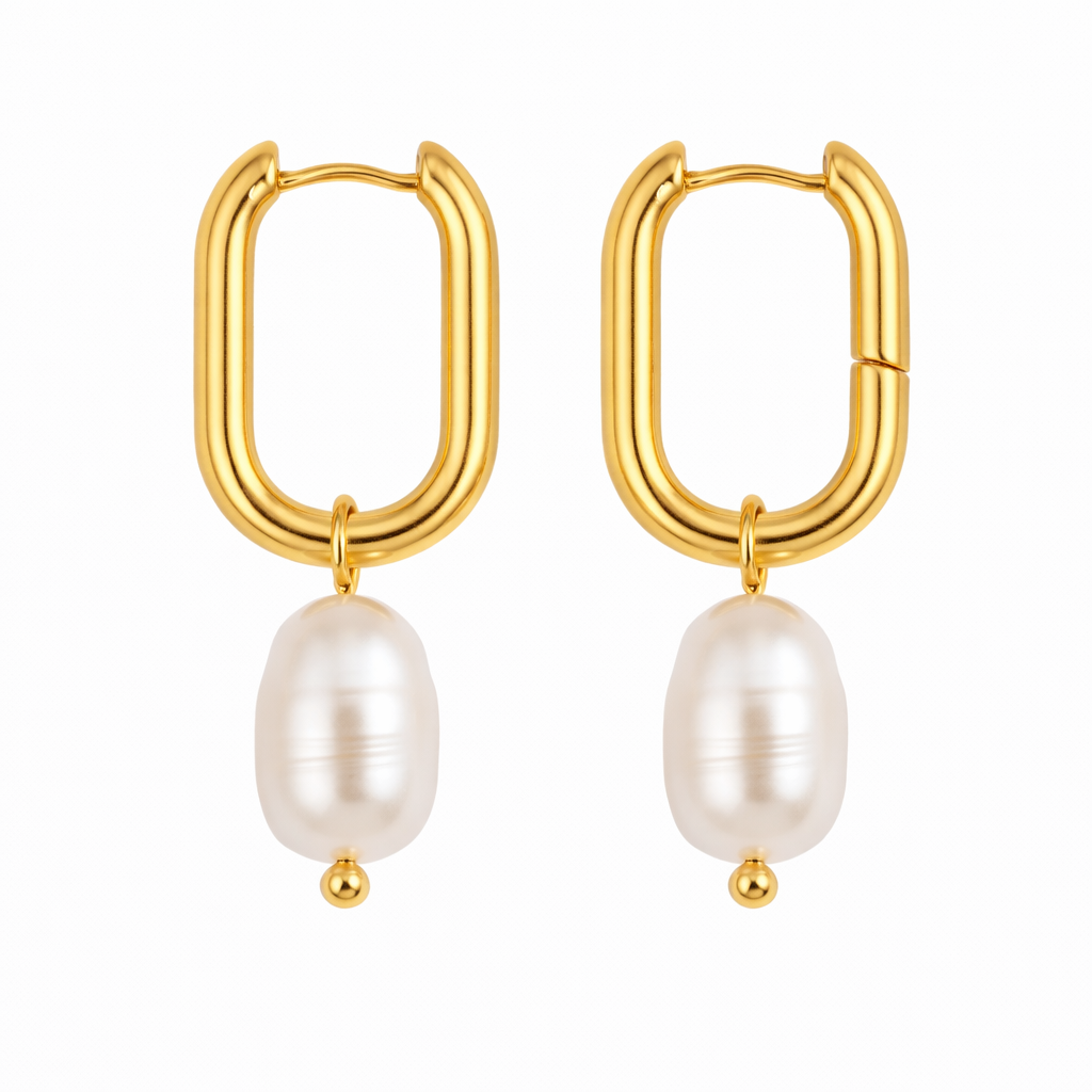 Geometric Hoop Baroque Pearl Earrings