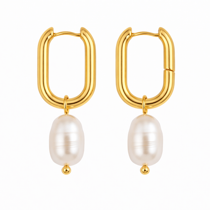 Geometric Hoop Baroque Pearl Earrings