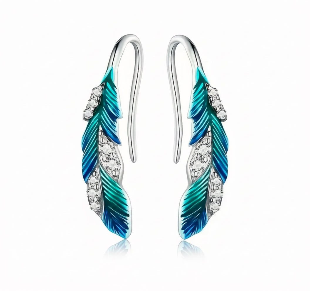 Silver Blue Feather Earrings