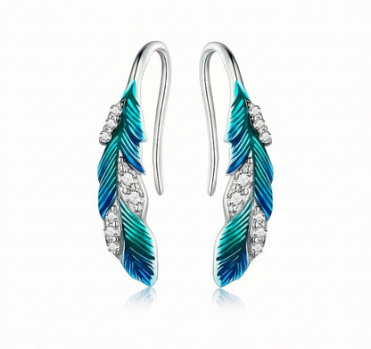Silver Blue Feather Earrings