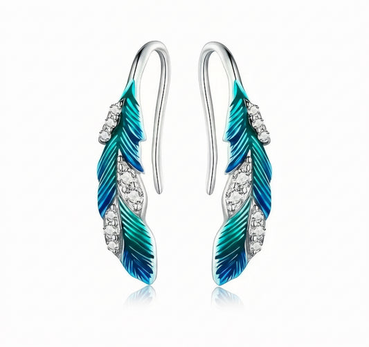 Silver Blue Feather Earrings