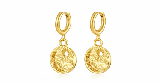 Gold Coin Charm Hoop Earrings