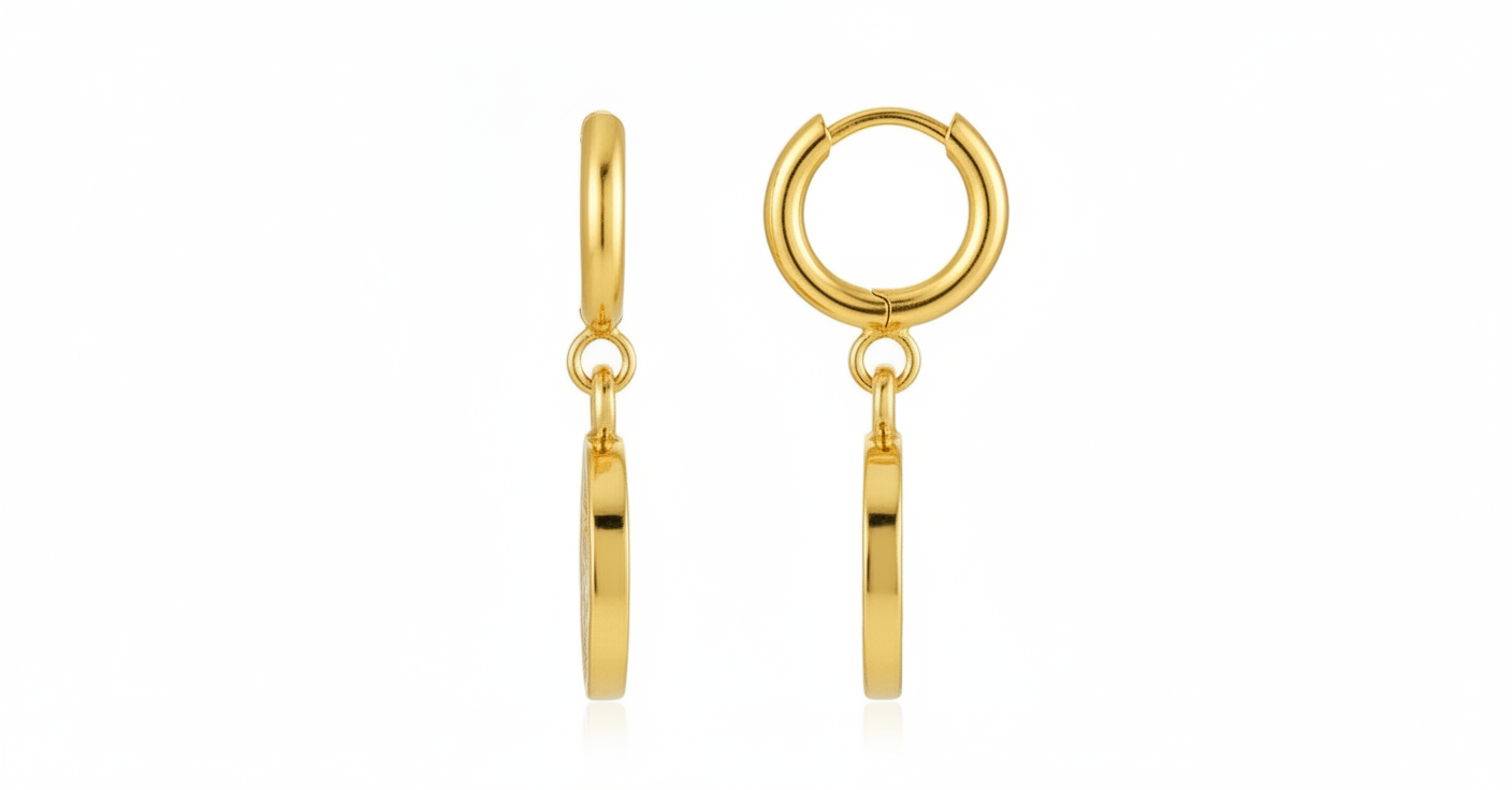 Gold Coin Charm Hoop Earrings