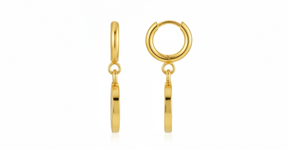 Gold Coin Charm Hoop Earrings