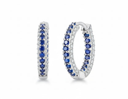 Silver Blue Cubic Zirconia Hoop Earrings
