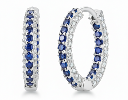 Silver Blue Cubic Zirconia Hoop Earrings
