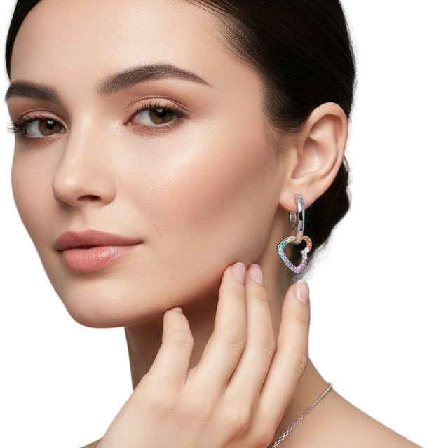 Rainbow Heart Hoop Earrings