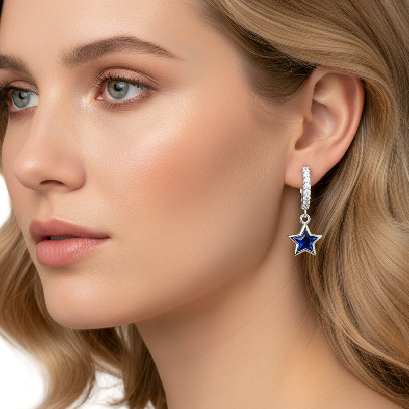 Blue Star Silver Earrings
