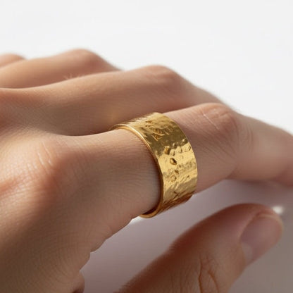 Gold Textured Crescent Ring