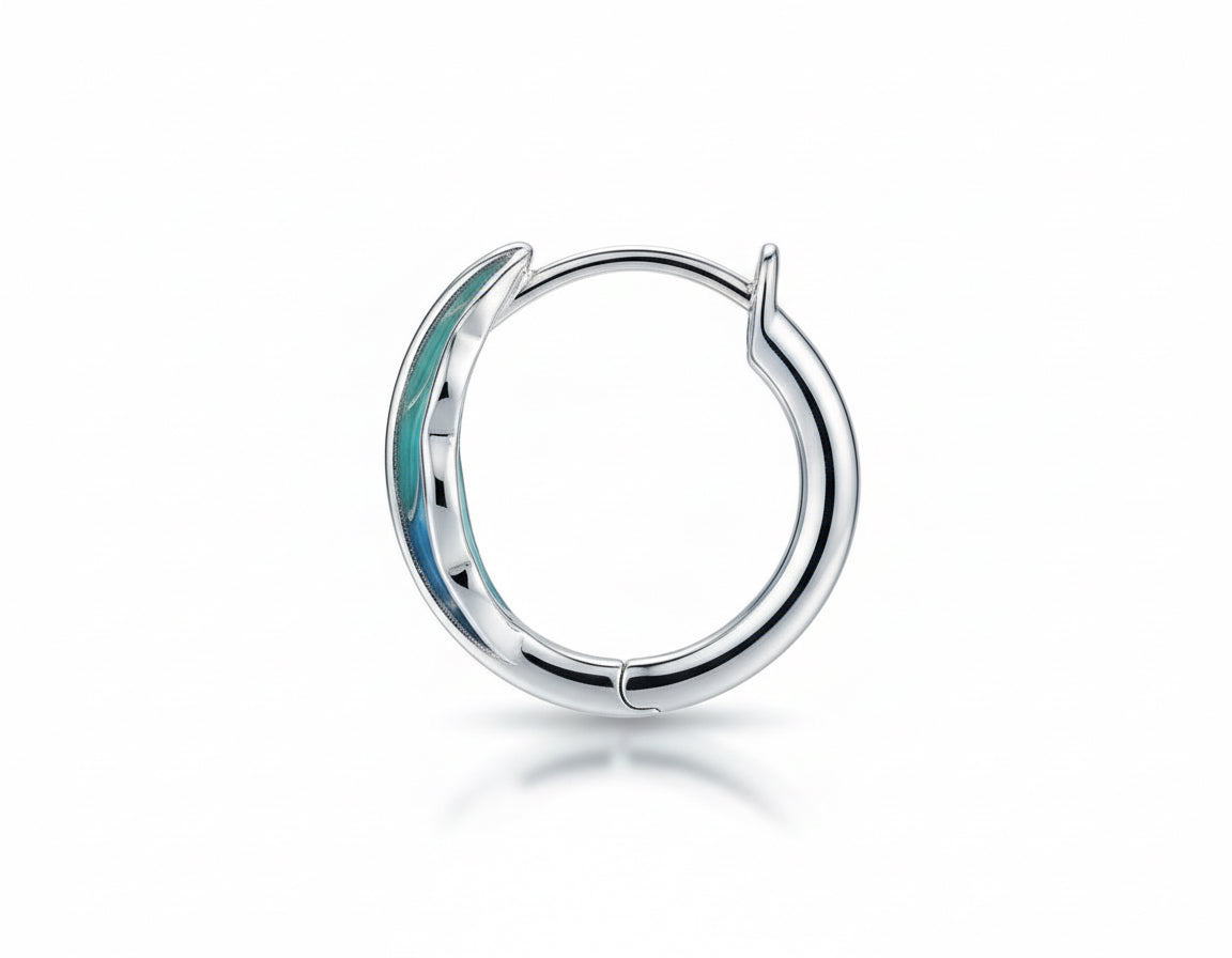 Silver Green Leaf Hoop Earrings