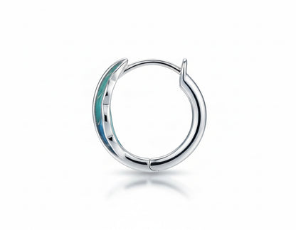 Silver Green Leaf Hoop Earrings