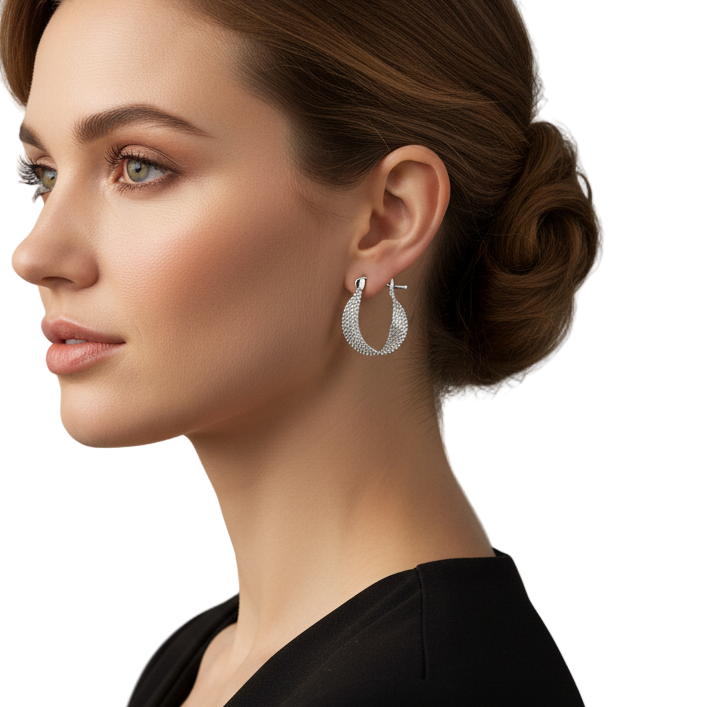 Silver Textured Twist Hoop Earrings