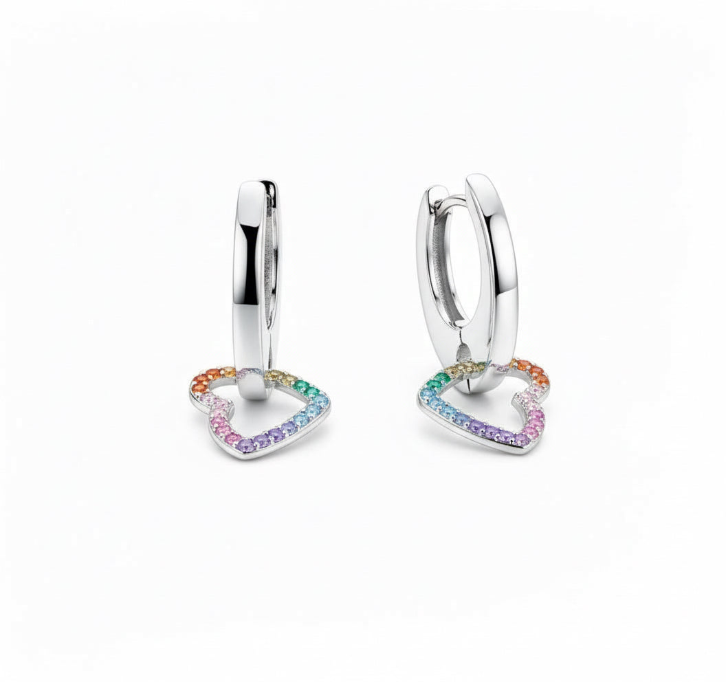 Rainbow Heart Hoop Earrings