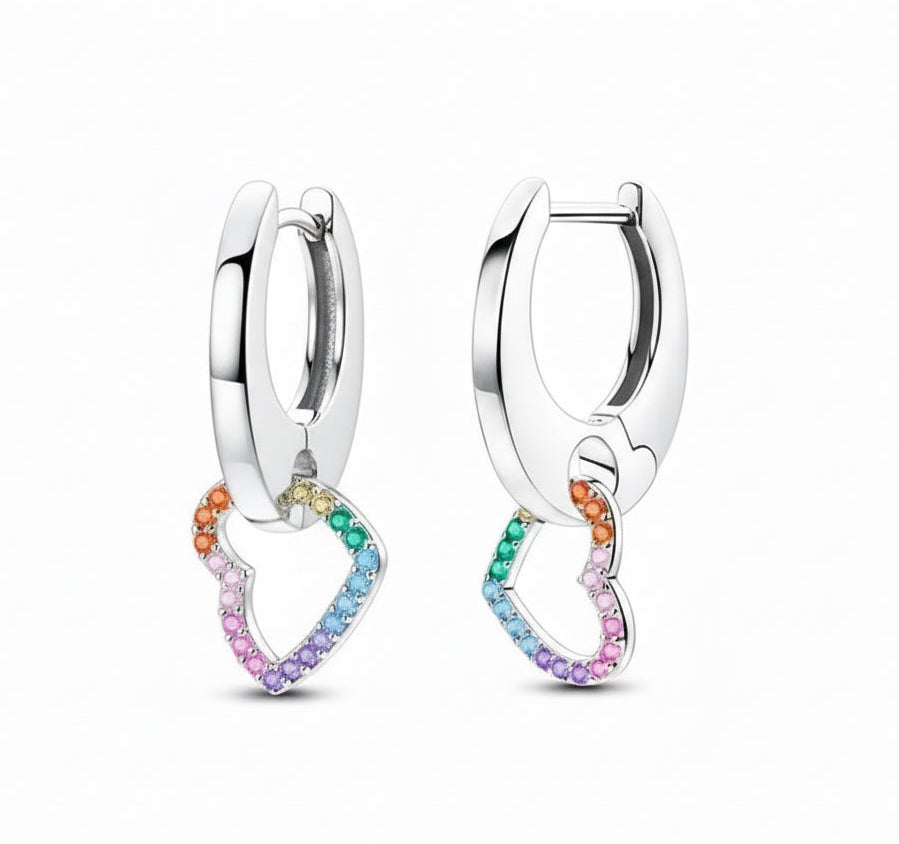 Rainbow Heart Hoop Earrings