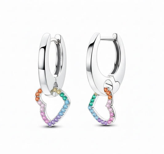 Rainbow Heart Hoop Earrings