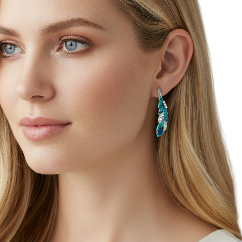 Silver Blue Feather Earrings