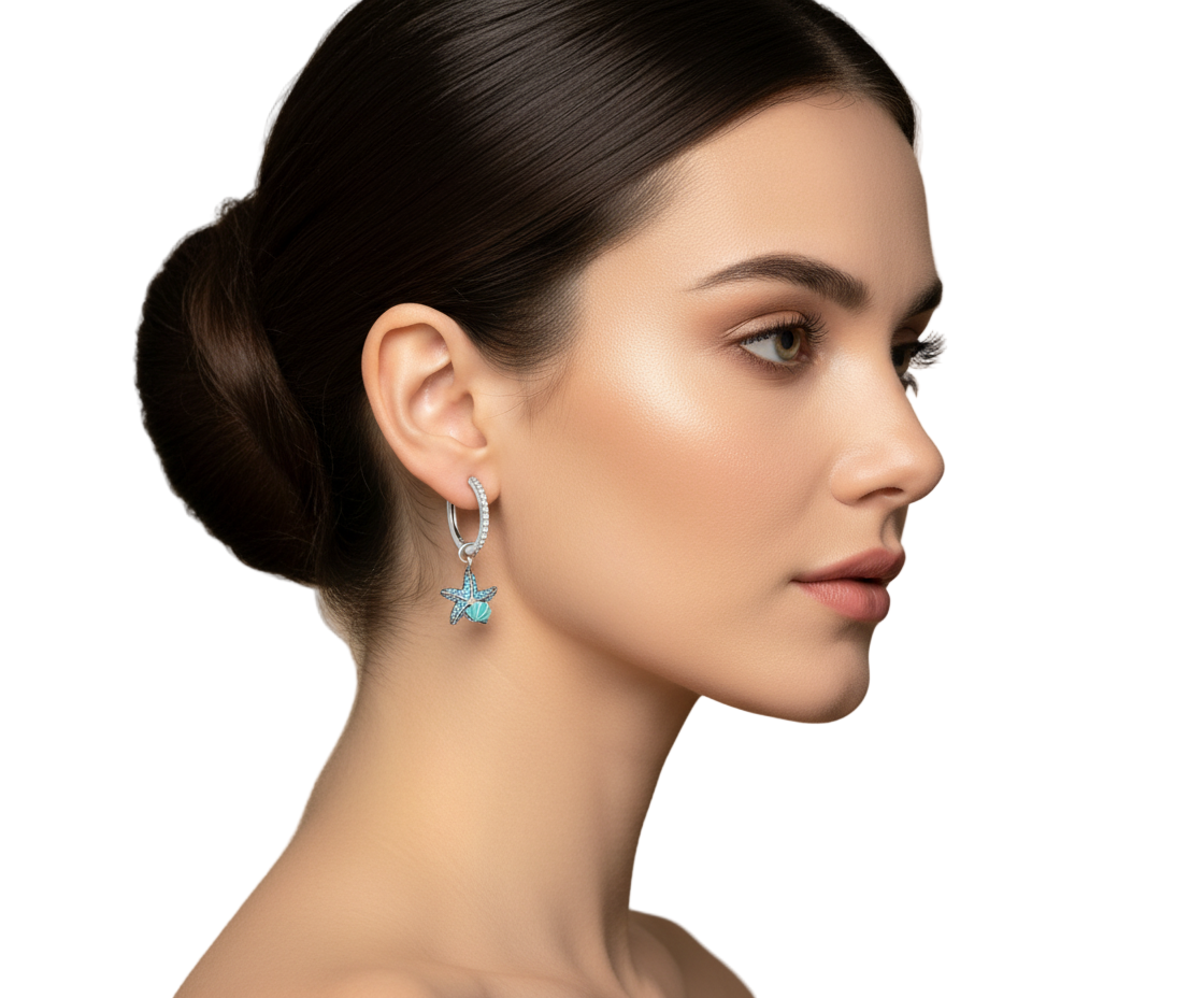Silver Ocean Starfish & Shell Earrings