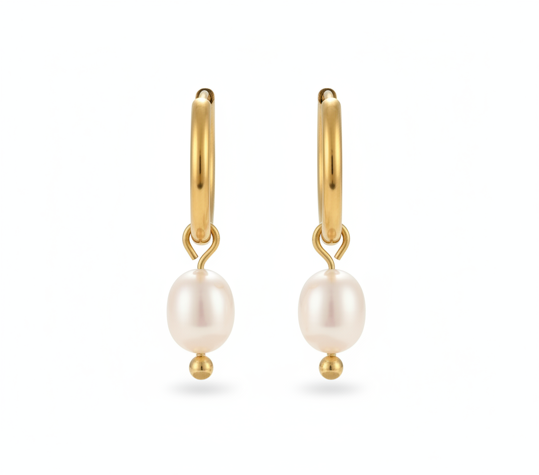 Gold Freshwater Pearl Drop Earrings