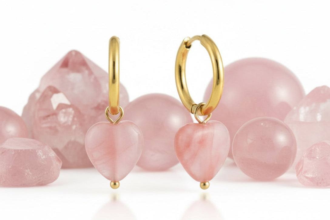 Heart-Shaped Rose Quartz Earrings
