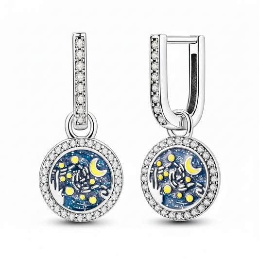 Silver Crescent Moon & Star Earrings