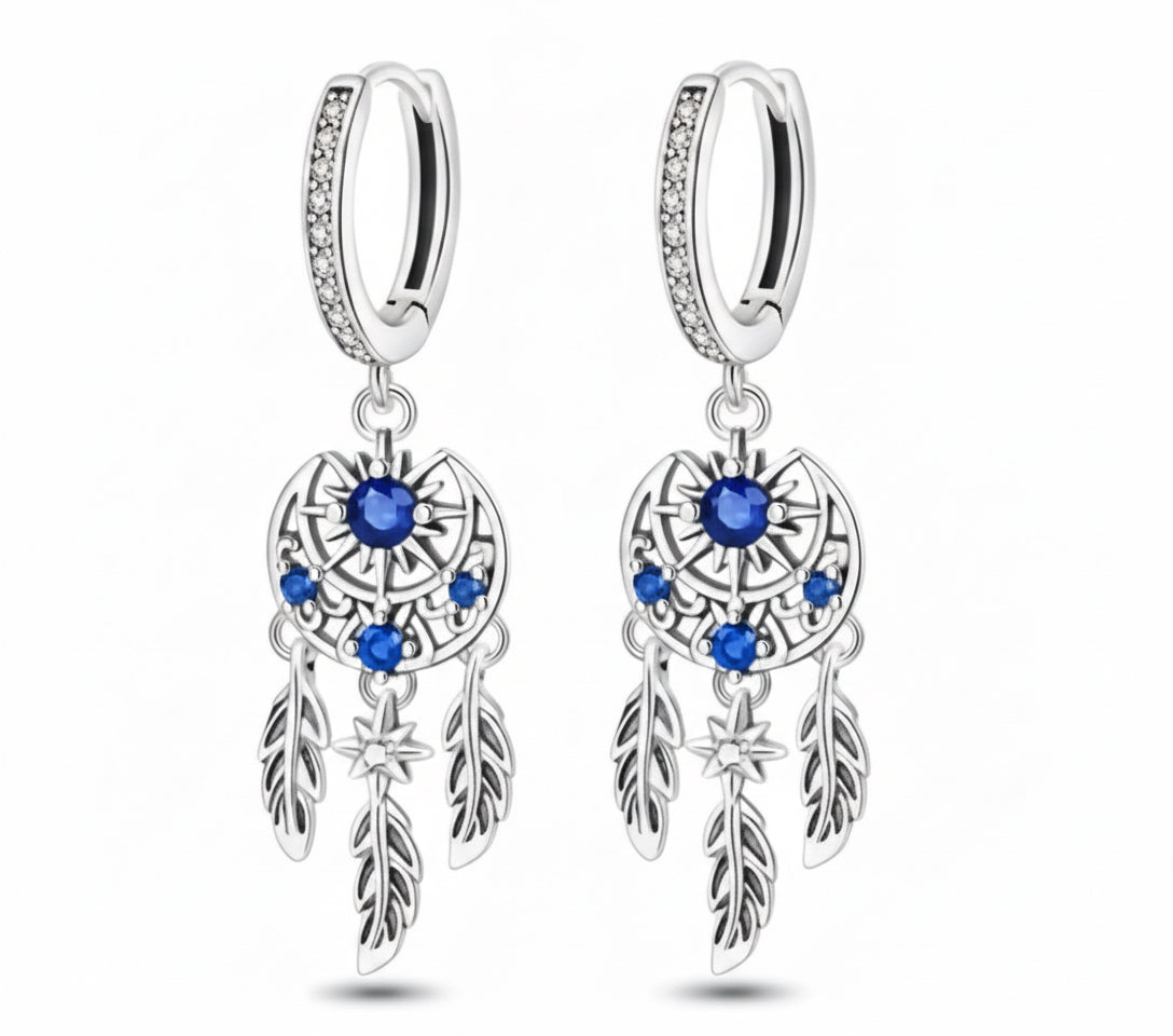 Blue Dreamcatcher Dangle Earrings