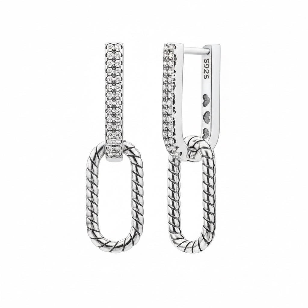 Silver Double U-Shaped Drop Earrings