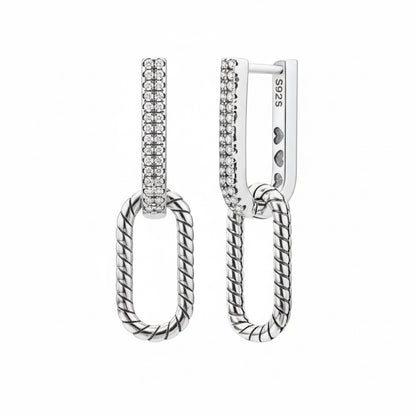 Silver Double U-Shaped Drop Earrings