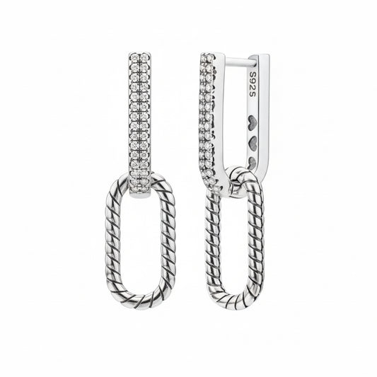 Silver Double U-Shaped Drop Earrings