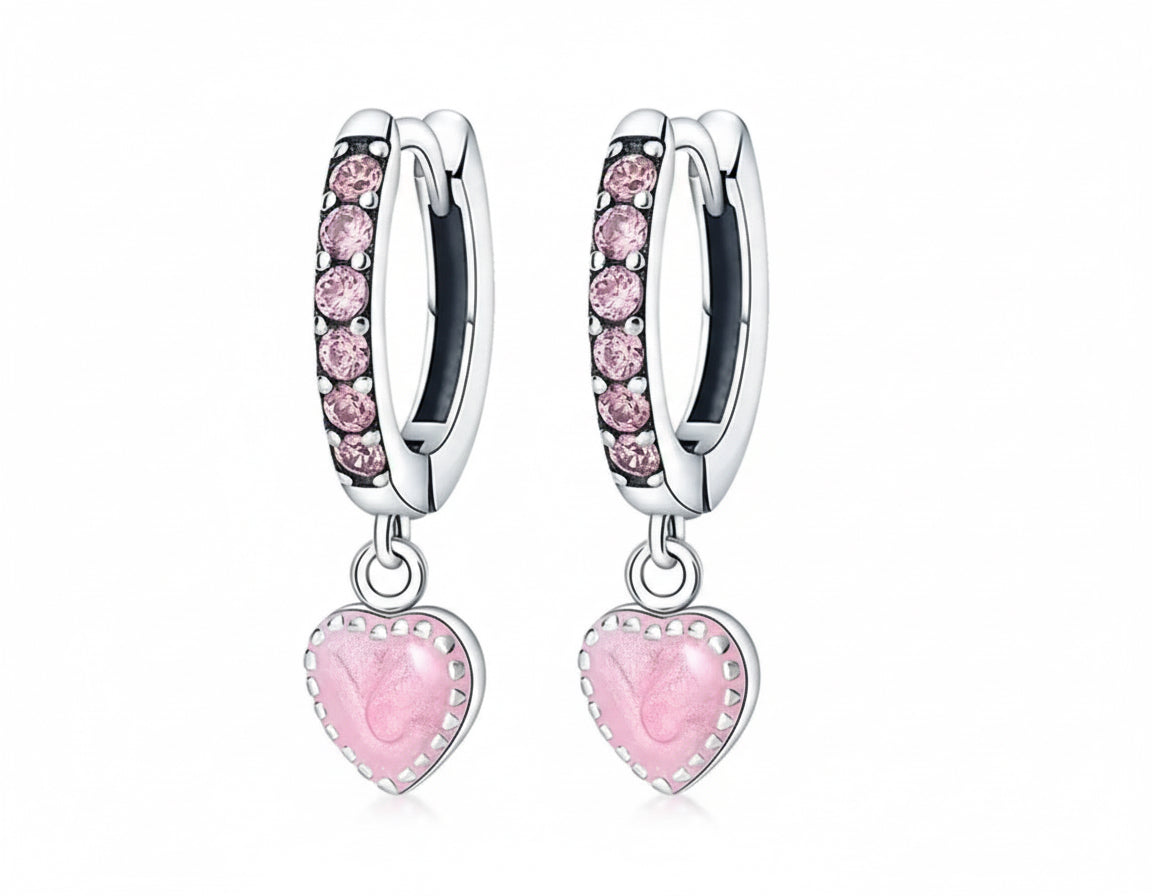 Pink Heart Hoop Earrings