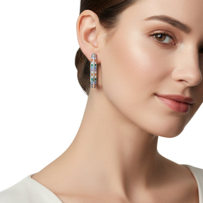 Silver Zirconia U-Shaped Hoop Earrings
