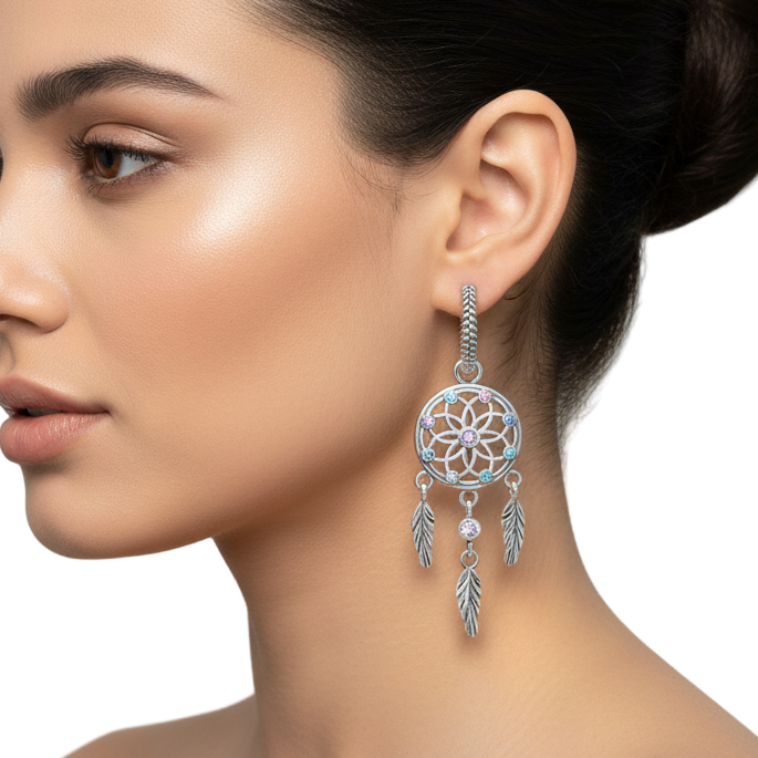Dreamcatcher Hoop Dangle Earrings