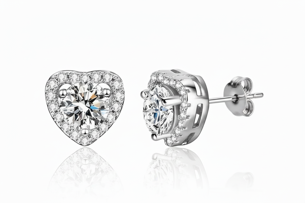 Moissanite Heart Stud Earrings