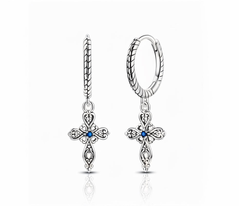 Vintage Cross Dangle Hoop Earrings