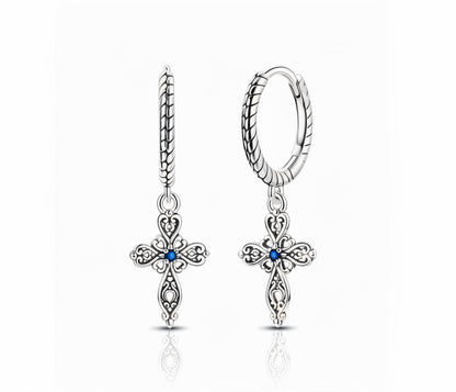 Vintage Cross Dangle Hoop Earrings