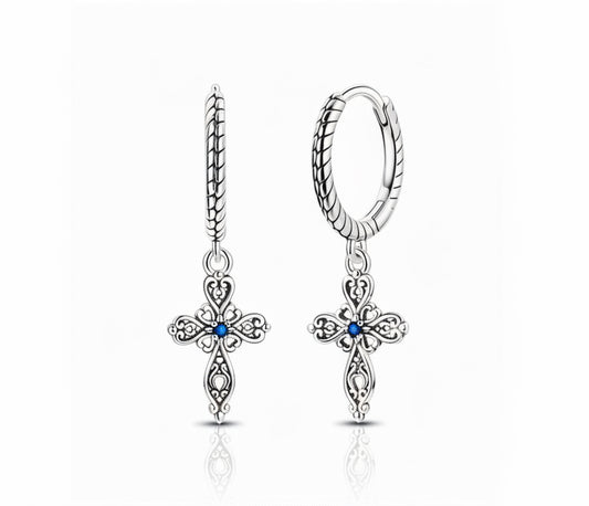 Vintage Cross Dangle Hoop Earrings