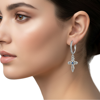 Vintage Cross Dangle Hoop Earrings