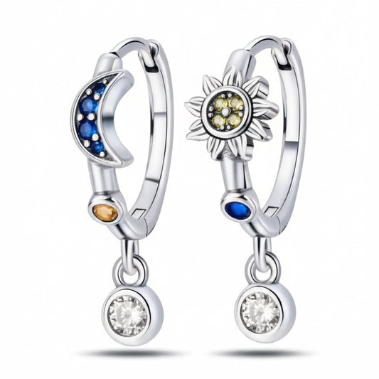 Sun & Moon Silver Earrings