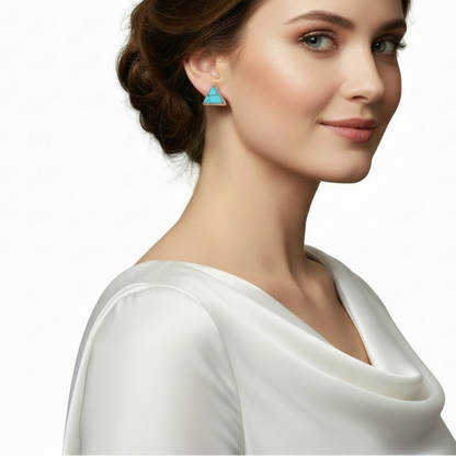 Minimalist Blue Triangle Stud Earrings