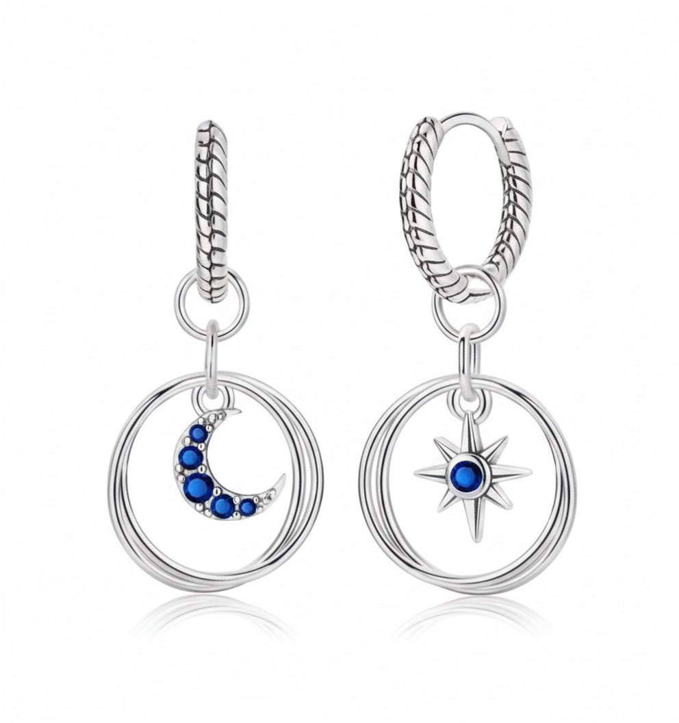 Celestial Mismatched Moon & Star Hoop Earrings