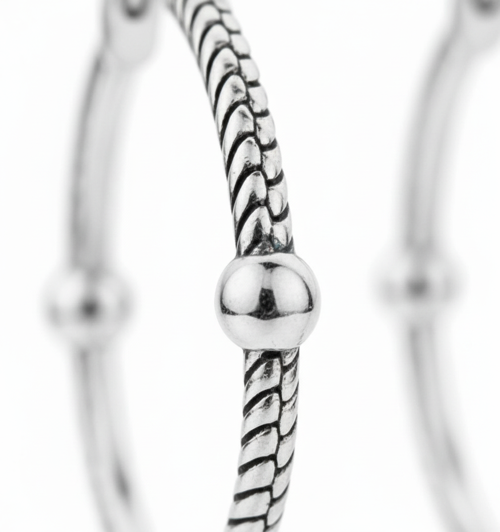 Silver Snake Bone Hoop Earrings