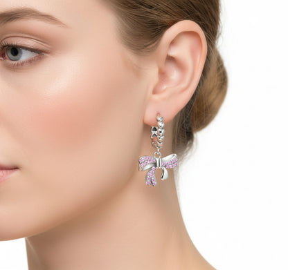 Silver Pink Bow Earrings
