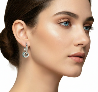 Silver Blue Circle Hoop Earrings