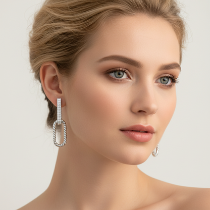 Silver Double U-Shaped Drop Earrings